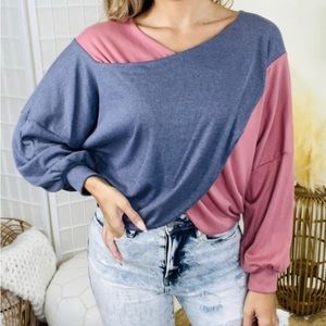 ⭐️ New - Sew in Love - Color Block Blouse Top Navy & Mauve - Womans 2XL